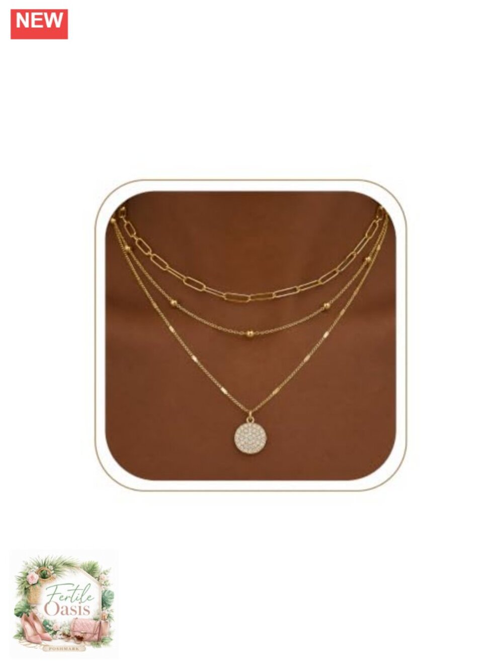 3 Piece Layered Gold Plated Necklace Set for Women, CZ Chains
